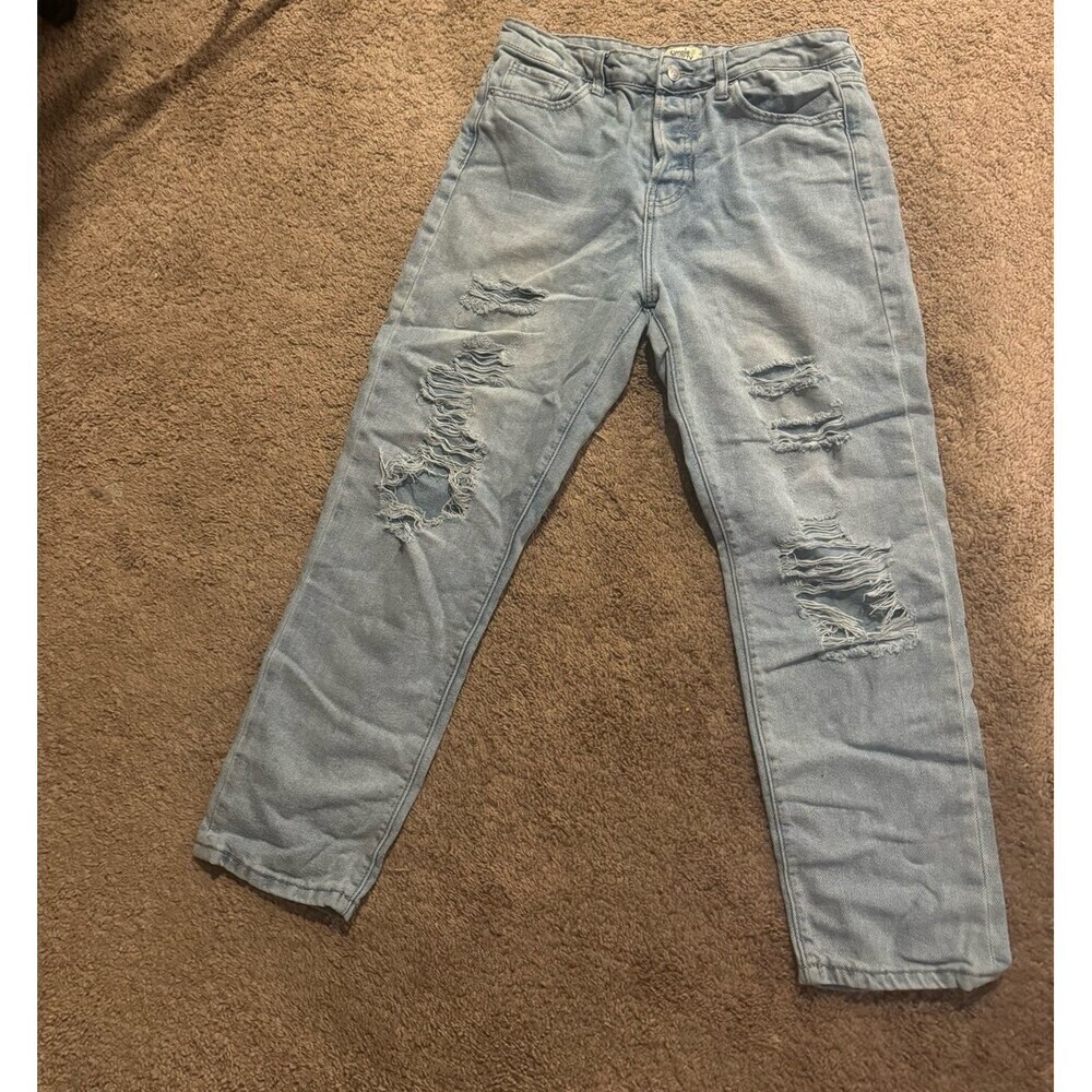 Simple Society jeans eco friendly SZ 5 27” distressed denim straight leg blue - Picture 10 of 10
